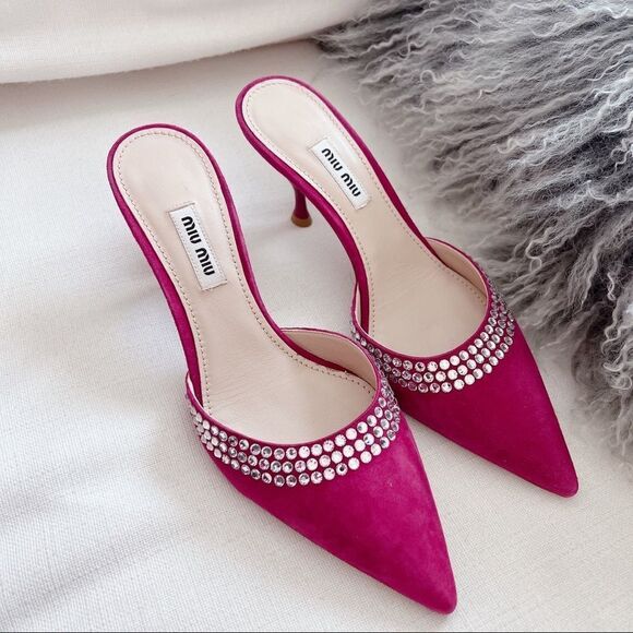 Miu Miu FW19 suede Pointed toe mule in pink size 37.5 - Picture 1 of 10